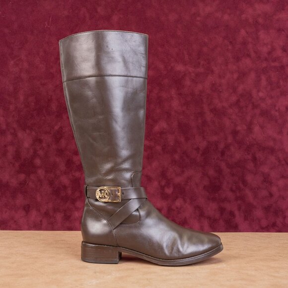 Michael Kors Women Bryce Black Brown Leather Riding Equestrian Knee Boots sz 8.5 - Picture 5 of 9